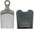 Chicago Comb No. 7 Carbon Fiber + Horween Dublin Black leather sheath, Made in USA, Detangling Pick & Lift Comb, Men & Women, Long, Curly & Thick Hair, Big Beards & Afros, Anti-Static, 6" (15 cm) Long