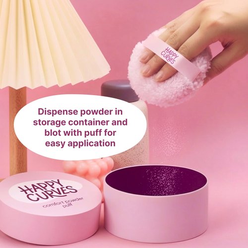 Happy Curves Comfort Puff Mini, All Day Sweat, Odor, and Chafe Defense, Large Body Powder Applicator for Talc Free Deodorant, Ultra Soft Fleece with Strap and Travel Case (Powder Sold Separately)