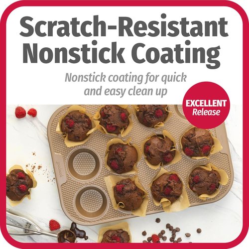 GoodCook BestBake Nonstick Carbon Steel Muffin Pan - 12 Cup, Textured Bronze Finish