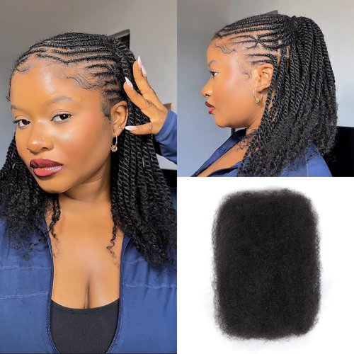 Afro Kinkys Bulk Human Hair -100% Real Human Hair for Mini Twist, Braiding, Loc Extensions & Crochet, Kinky Curly Hair Bundles, Natural Afro Bulk for Dreadlocks(1B, 16 Inch(Pack of 1))