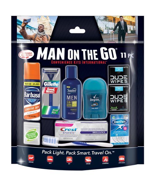 Convenience Kits International Men's 11 Piece Travel Kit with Grooming Essentials and Women's 10 Piece Deluxe Travel Kit with TSA Compliant Toiletries