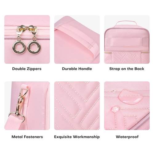 Leudes Nail Polish Organizer and Storage Holder 42 Bottles&Manicure Kit &Nail Lamp,Nail Stuff Bag Organizer Travel Case for Nail Tech Supplies Accessories Manicure Tools (Pink)