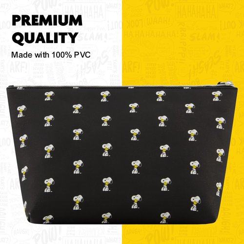 Concept One Peanuts Snoopy Women's Makeup Bag, Small Travel Cosmetic Zipper Pouch Organizer, Black