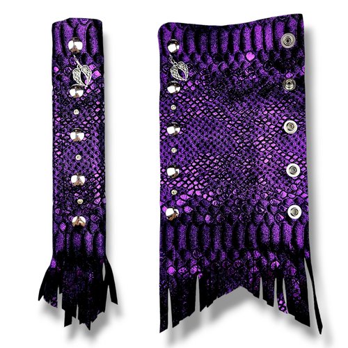 PURPLE Glitter Leather Hair Wrap 6" inch to 22" inch - Handmade Ponytail Sleeve Long Hair Protector Saver | Colorful Bike Hair Tie Motorcycle Helmet Accessory Fringe & Crystals | Made in USA (8 inch)