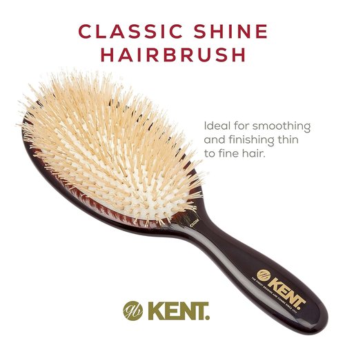 Kent CSGM Classic Shine Medium Oval Cushion Straightening Brush - Soft White Boar Bristle for Fine Hair