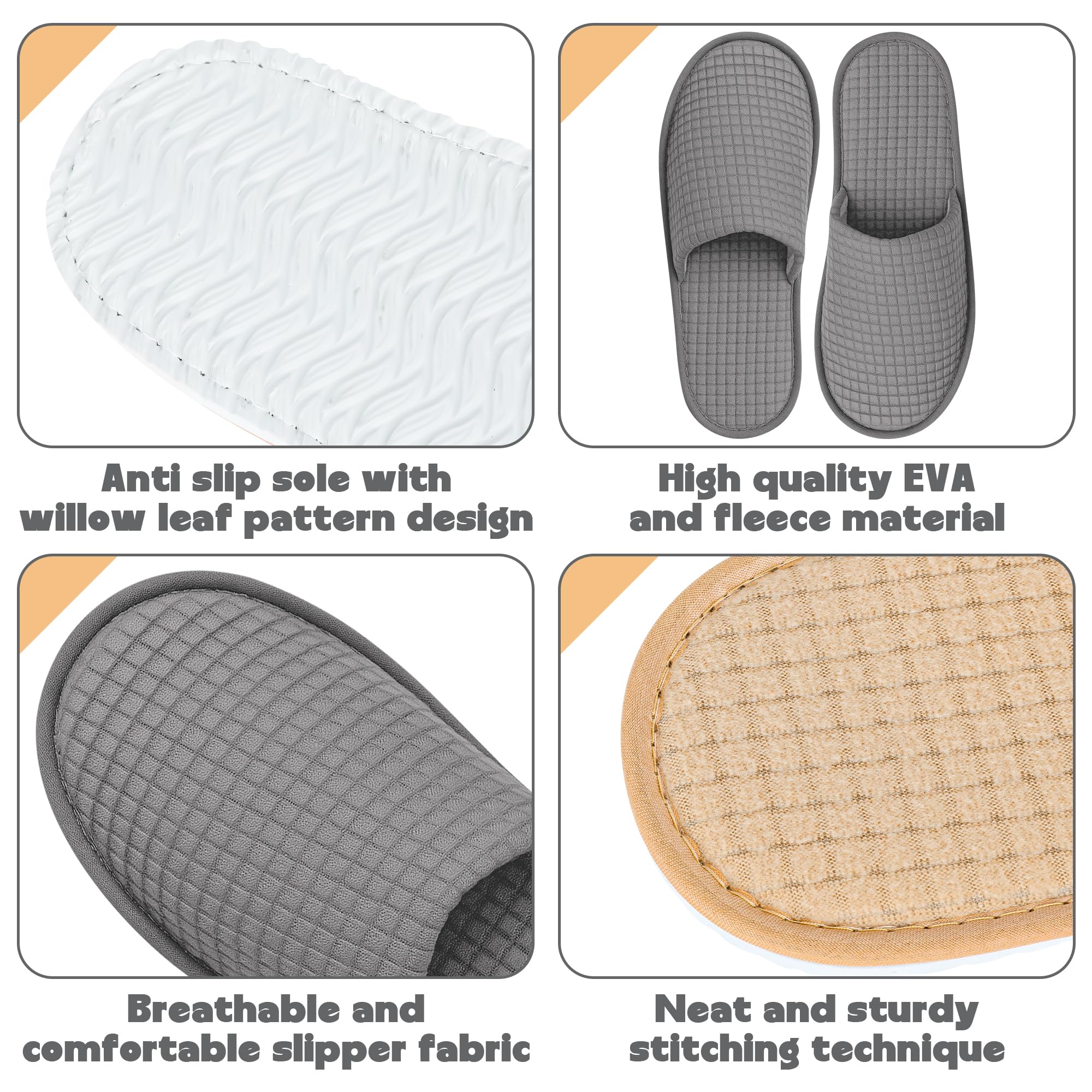 Vipay 12 Pairs Disposable Slippers for Guest, Non Slip Disposable Spa Slippers for Women and Men, 2 Size 2 Colors Reusable House Slippers Indoor Outdoor for Hotel Essentials Shoeless Home Spa Travel