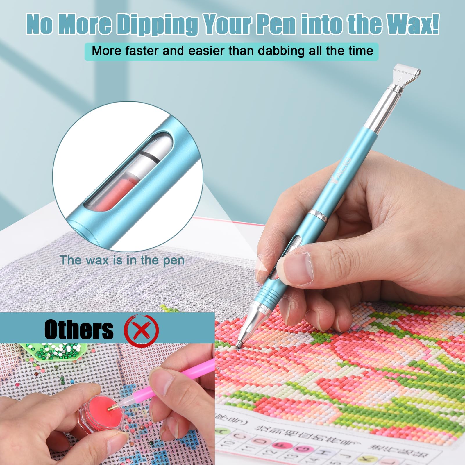 Yacig Diamond Art Pen Refillable Wax Pen for Diamond Painting, Metal 5D Diamonds Art Accessories Pens with a Multi Placer, Blue