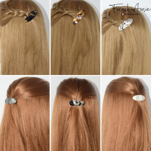 French Amie Oval Mini Silver Grey Opera Tokyo White Tokyo Amber Brown Ivory Set of 6 Onyx Handmade Celluloid Hair Clip Barrette for Girls (2.5 inch)