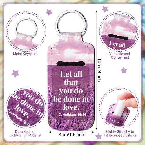 Ecation 72 Pcs Christian Bible Lipstick Holder Key Chain Lip Balm Holder Gift Bulk with Metal Ring Lipstick Lip Gloss Pouch Religious Party Bible Inspiration Gift for Women Man Church(Retro)