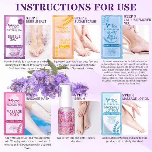 nbc BeautiLab Pedicure Foot Soak Set - Upgraded 6 in 1 Foot Spa, Foot Bath Spa, Pedicure Kit for Tired & Dry Cracked Feet, Athletes Feet, Bad Odor, Softens Calluses (3 Set Lavender)
