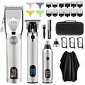Adaife Professional Hair Clippers for Men, Electric Cordless Clippers and Trimmers Set, Nose Hair Beard Trimmer, Hair Cutting Barber Clippers with Guards, T Liners Edgers Clippers for Mens (Silver)