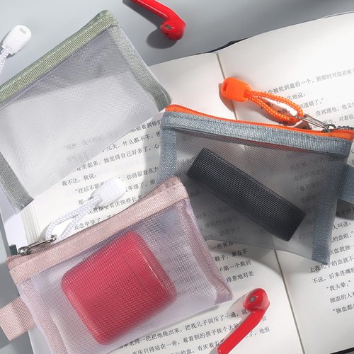 Aswewamt 9 Pcs Mini Zipper Mesh Bags, 4.3" x 3" Small Nylon Key Holder Cosmetic Pouch Portable Travel Makeup Cosmetic Mesh Zipper Bags for Purse Lipstick Earphone Keys Cards