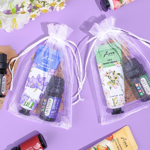AZEN 30 Sets Bulk Gifts, Hand Cream and Essential Oils Bulk Set with Organza Bag Thank You Card, Baby Shower Wedding Gifts for Guests, Bridal Wedding Favors, Valentines Gift for Women