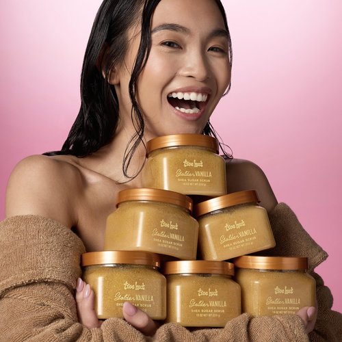 Tree Hut Golden Vanilla Shea Sugar Scrub Valentines Day Gifts For Her - Exfoliating, Hydrating & Moisturizing Body Scrub with Shea Butter & Natural Oils, Smooth & Soften Skin, 18 oz