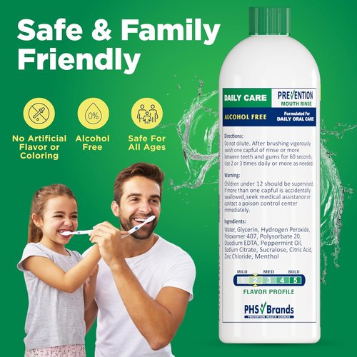 Skiennix Alcohol-Free Mouthwash - Hydrogen Peroxide Teeth Whitening & Fresh Mint Flavor | 16 oz, 4 Pack