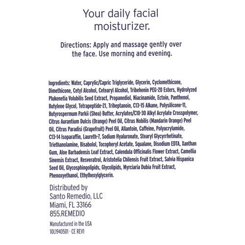 Santo Remedio, Piel Eterna, Moisturizing Face Cream, Hydrates Skin, Daily Moisturizer, Day and Night Cream, Contains Hyaluronic Acid, Vitamin E, Niacinamide, For All Skin Types, 1.7 Fl. Oz. / 50 ml