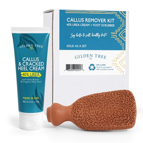 GILDEN TREE Foot Callus Remover Kit - 40% Urea Cream & Handmade Terra-Cotta Pumice Stone for Feet - Callus Remover for Feet with Shea Butter & Aloe Vera - Cracked Heel Treatment & Moisturizer