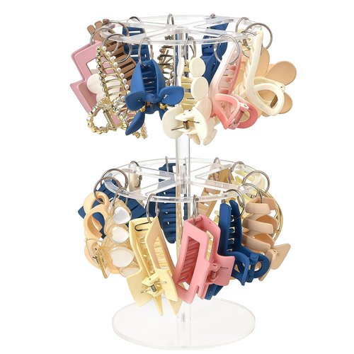 QUPIVA 2-Tier Acrylic Claw Clip Organizer Rack- Large Capacity Hair Claw Clips Holder for Bathroom, Bedroom- Durable Clear Hair Accessories Organizer Storage for Women and Girls