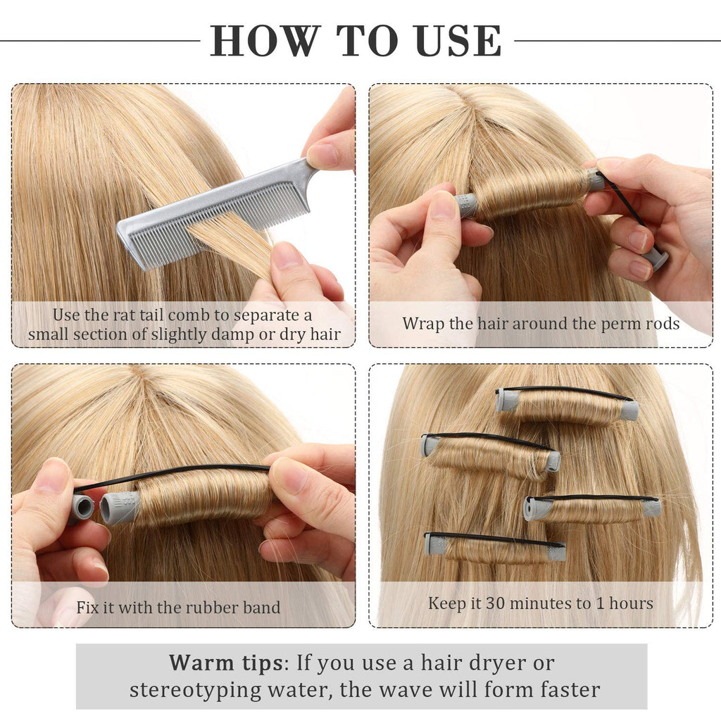 WILLBOND Cold Wave Rods - 36-Piece Hair Perm Rod Set with Steel Rat Tail Comb for Styling