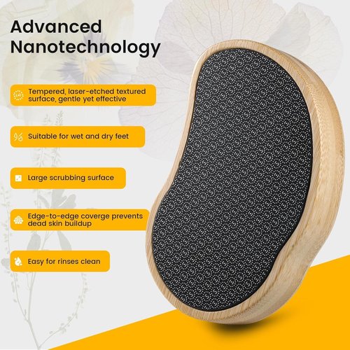 BEZOX Nano-Glass Pumice Stone for Feet Dead Skin, Eco-Friendly Pedicure Foot File Callus Remover - Bamboo Handle