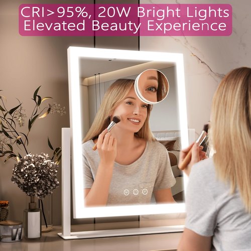 STAISE Hollywood Vanity Mirror with Lights, 17" L x 13" W LED Lighted Makeup Mirror, Dimmable & Three Color Lighting Modes, 10X Magnification Mirror, CRI>95% HD, 20W High Brightness (96 LED)