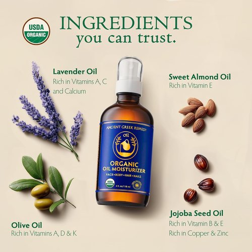 Ancient Greek Remedy Body Oil - Organic Moisturizer for Dry Skin | Nourishing Almond, Jojoba, Olive & Lavender - 4 oz