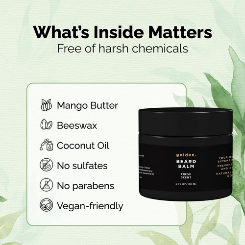 Golden Grooming Beard Balm | Unique Masculine Scent | Shea Butter for Beard Growth | Tames, Moisturizes & Styles – Fresh Scent, 4oz