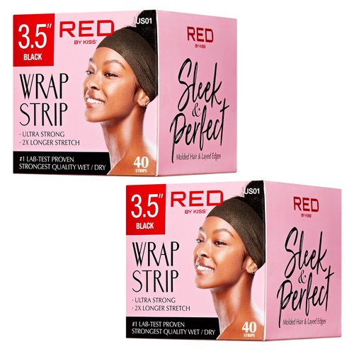 Red by Kiss Hair Wrapping Strip, Ultra Strong 2X Longer Stretch, 40 Strips, Suitable for Wet/Dry Hair, White, Styling Paper for Sleek Hairstyles (3.5", Black, 2 Pack)