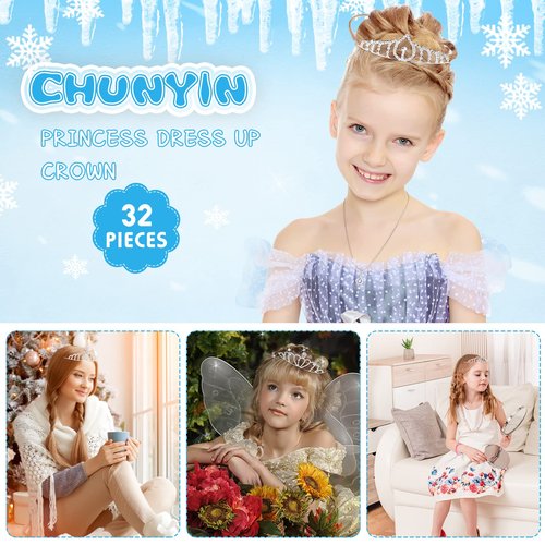 Chunyin 32 Pcs Sliver Tiaras Bulk for Women Glitter Rhinestone Princess Crowns Headbands Crystal Tiara Birthday Crown for Girls Kids Wedding Birthday Party Prom