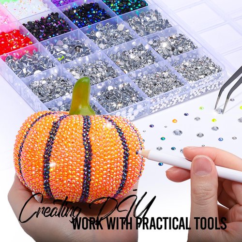 FANDAMEI 25400 PCS Resin Rhinestones, 3mm Mixed Color & Silver Rhinestone Kit, Non-Hotfix Gems For Crafting, Flatback Rhinestones For Crafting, Rhinestone For Nails, 2/3/4/5/6mm