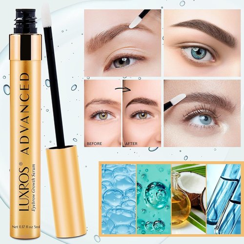 LUXROS Advanced Growth Serum for Full, Thick Eyebrows - USA Made, Visible Results in 4-8 Weeks (5 ml)