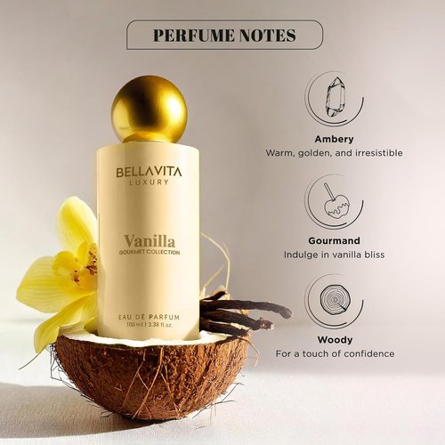 Bellavita Luxury Vanilla Eau de Parfum - Unisex Long-Lasting Fragrance | 100 ml (3.4 fl. oz.) | Gourmet Coconut & Vanilla Notes
