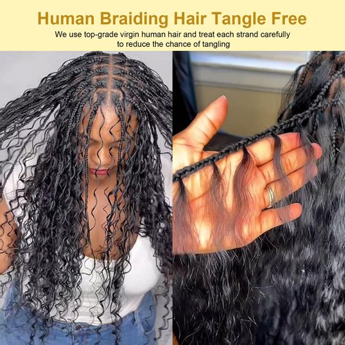 Human Braiding Hair Curly Bulk Human Hair for Braiding No Weft Human Hair Bundles for Braiding Wet and Wavy Human Hair Braiding Hair for Boho Box Braids 100g Per Pack 18 Inch