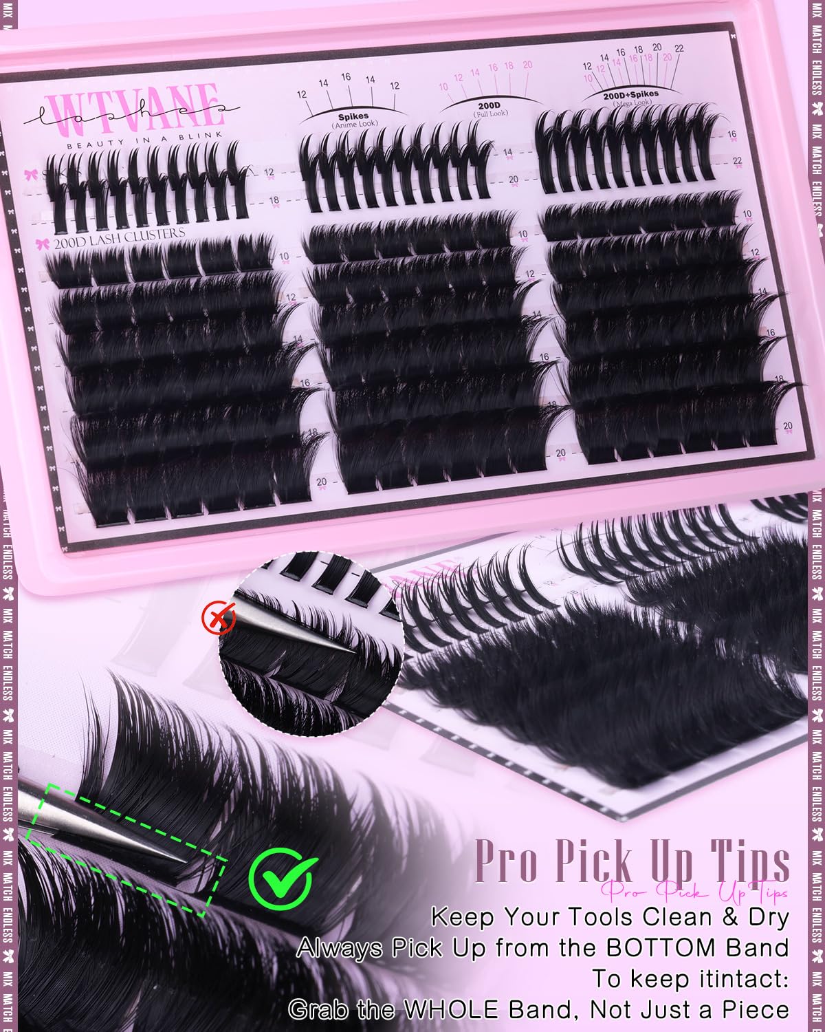 Wtvane Wispy Lash Clusters with Spikes Eyelash Clusters DIY Lash Extensions with 10-20MM 200D Individual Lashes 12-22MM Spiky Lashes Clusters Volume Manga Cluster Eyelash Extensions for Baddie Look
