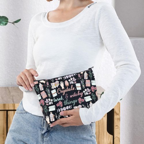 G2TUP Witch Toiletry Bag for Crystals Tarot And Witchy Things Witchcraft Cosmetics Bag Halloween Witch Gift (Crystals Tarot New)