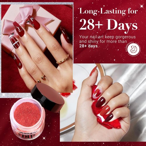 AZUREBEAUTY Dip Powder Set - 6 Burgundy Red Colors for DIY Nail Art | No Lamp Needed, Perfect Gift for Women