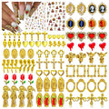 Gehaiwo 96PCS Gold Nail Charms for Acrylic Nails,Alloy Red Heart Cross Rose Flower Angel Frame Nail Decoration,Nail Art Rhinestone Nail Gems Nail Jewels Accessories for Nail Art Supplies DIY Nail