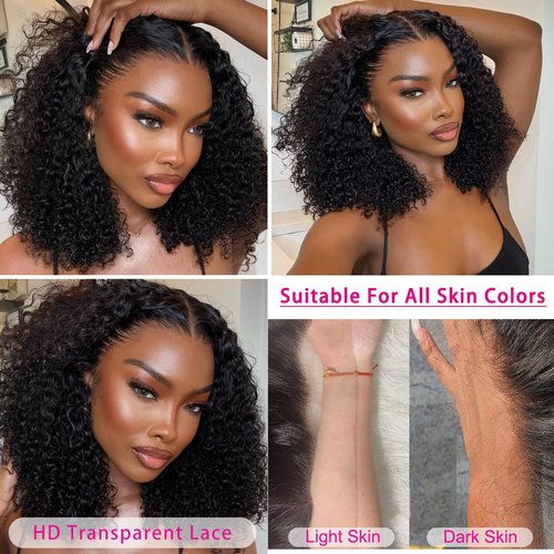Bob Wig Human Hair 200 Density 13x4 Water Wave Lace Front Wigs Human Hair HD Transparent Lace Frontal Wigs Wet and Wavy Deep Wave Curly Short Bob Wig 12 inch