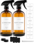 Vine Creations Amber Glass Spray Bottles - 16 oz Refillable Cleaning Bottles | 2 Pack with Waterproof Labels