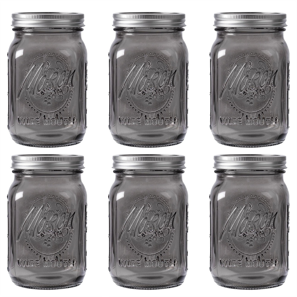 WELLIFE Wide Mouth Mason Jars 32 OZ, 6 Pack Mason Jars for Decor & DIY Crafts, Black Glass Storage Jars, Airtight jar, Fermenting, Pickling, Meal Prep