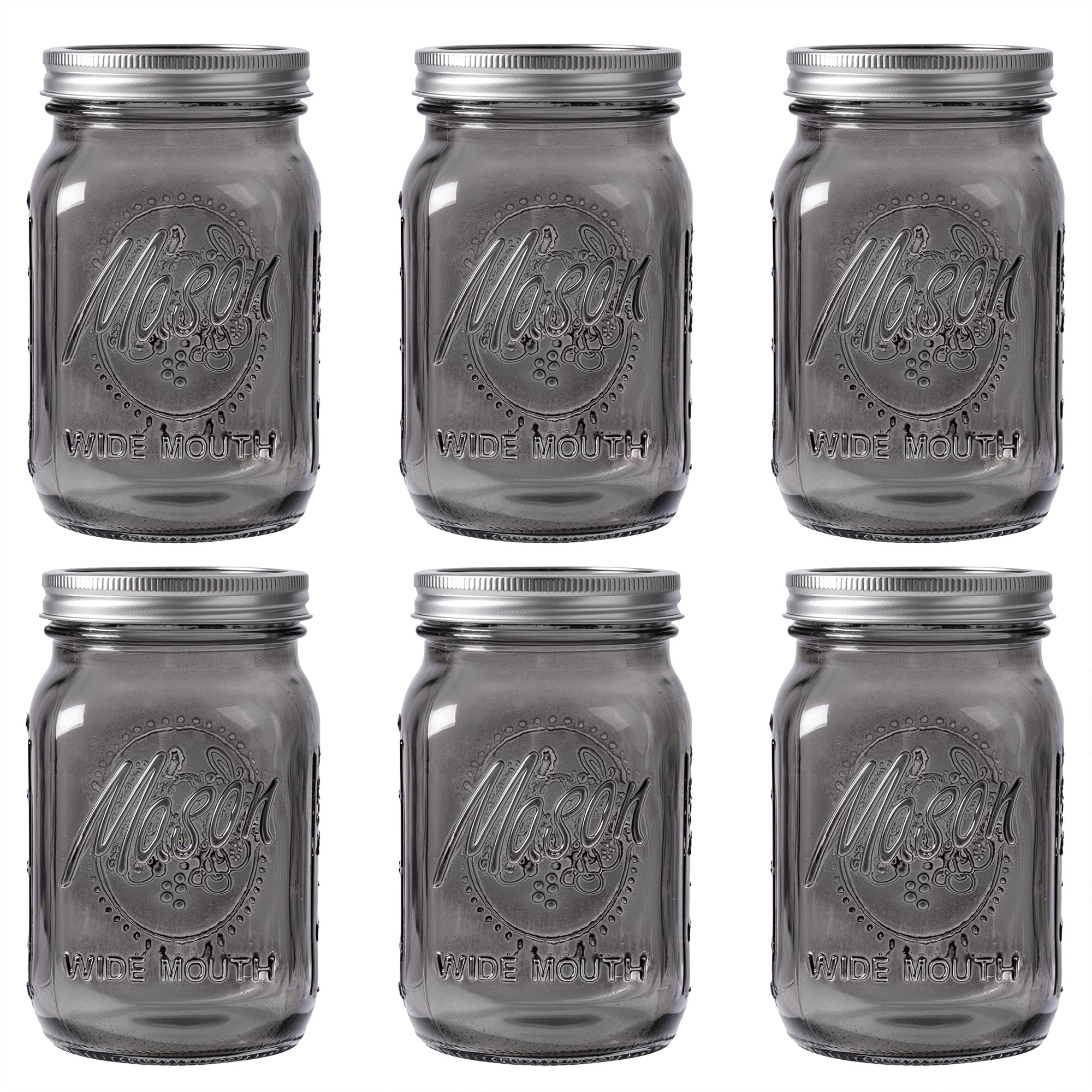 WELLIFE Wide Mouth Mason Jars 32 OZ, 6 Pack Mason Jars for Decor & DIY Crafts, Black Glass Storage Jars, Airtight jar, Fermenting, Pickling, Meal Prep