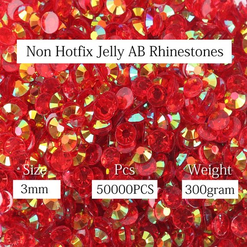 Big Pack 3mm 50000PCS Resin Rhinestone Flatback Round AB Jelly Color Rhinestones for Nail Art, Bottles, Makeup Clothes Shoes Cup DIY Crafts Supplies