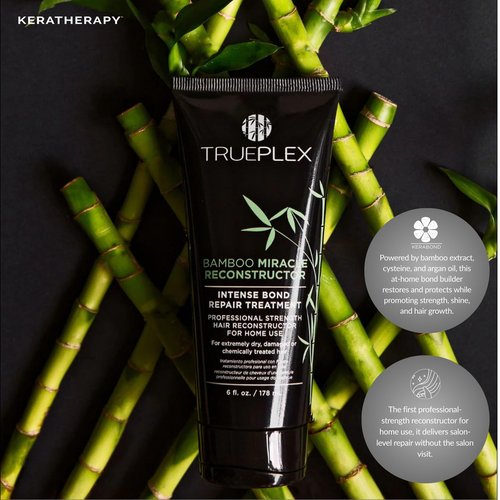 Trueplex KERATHERAPY Bamboo Miracle Reconstructor Bond Repair Treatment, 6 oz., 178 ml - Vegan Thermal Protection & Hair Strengthener for Damaged Hair with Argan Oil, Cysteine, & Bamboo Extract