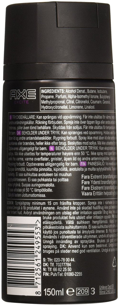 AXE Body Spray Excite (Pack of 6)(6 X 150 ml/5.07 oz)