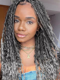 7 Packs Grey Crochet Box Braids Curly Ends 14 Inch Goddess Box Braids Crochet Hair 3X Bohemian Hippie Crochet Braids for Woman, 1B/Gray Braiding Hair Extensions