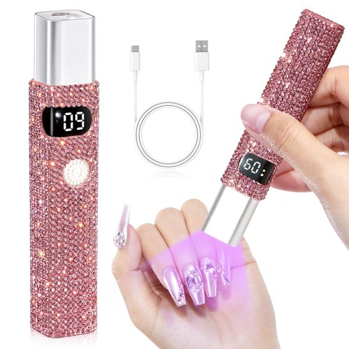 CHRISTINE SHELLY Handheld UV Light for Gel Nails, Mini LED Cordless Nail Lamp for Gel Nail Polish, Portable Flash Cure Lamp, Rechargeable USB Nail Dryer with LCD Display Fast Curing Home DIY