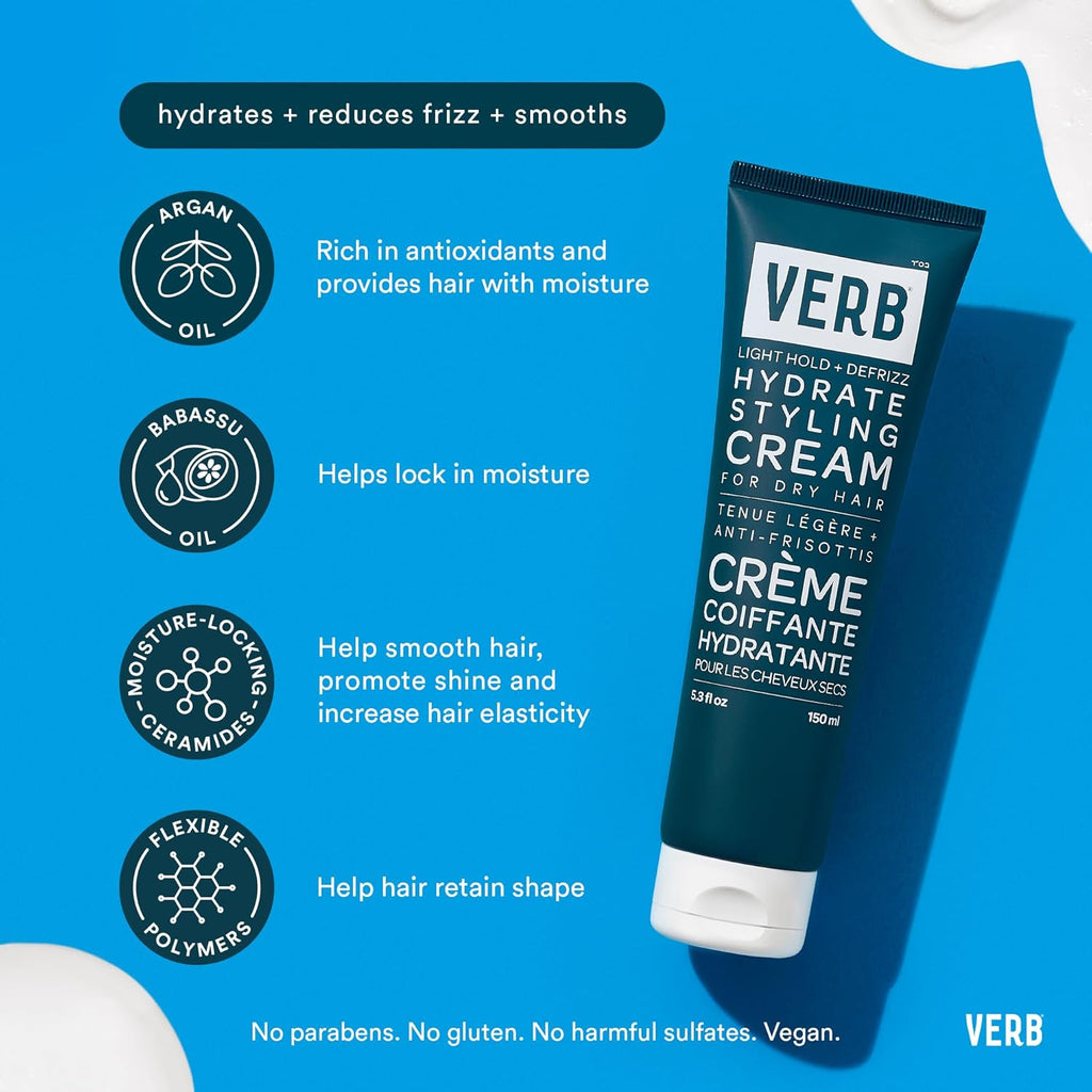 VERB Hydrate Styling Cream - Smooths Frizz & Hydrates Dry Hair - Amber & Warm Jasmine Scent