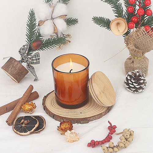 MILIVIXAY 12 Pack 7 OZ Amber Thick Glass Candle Jars with Lids - Bulk Empty Candle Jar for Making Candles - Spice, Powder Containers.