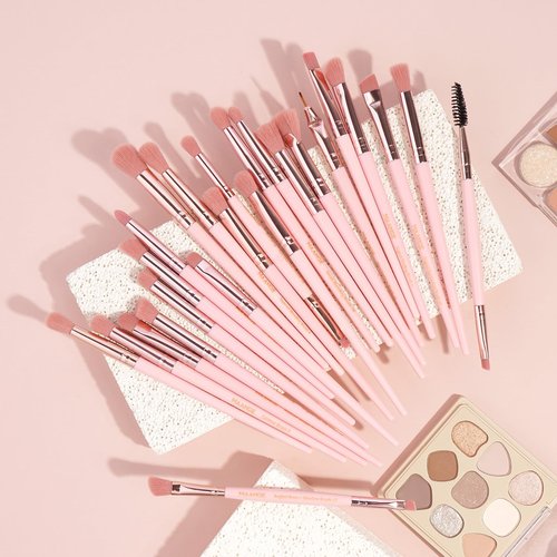 MAANGE Eye Makeup Brushes, 41 Pcs Premium Synthetic Precision Makeup Brush Set Contour Blush Eyeshadow Eyeliner Blending Make Up Brush Kit (Pink, 41 Piece Set)