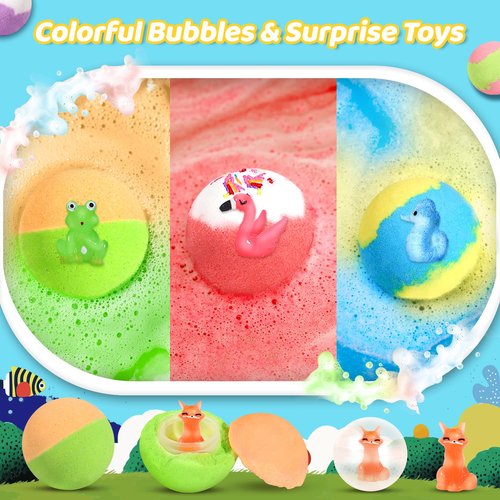 30 Pack Bath Bombs for Kids with Toys Inside, Kids Bath Bombs Gift Set with 30 Sea & Land & Sky Animal Surprise Toy, Bubble Bath Toys, Valentine Gifts for Girls Boys, Birthday Gifts